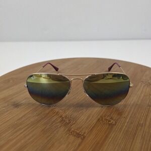 Ray-Ban Sunglasses Womens 58-14 Gold Green Aviator Mirrored Gradient Reflective